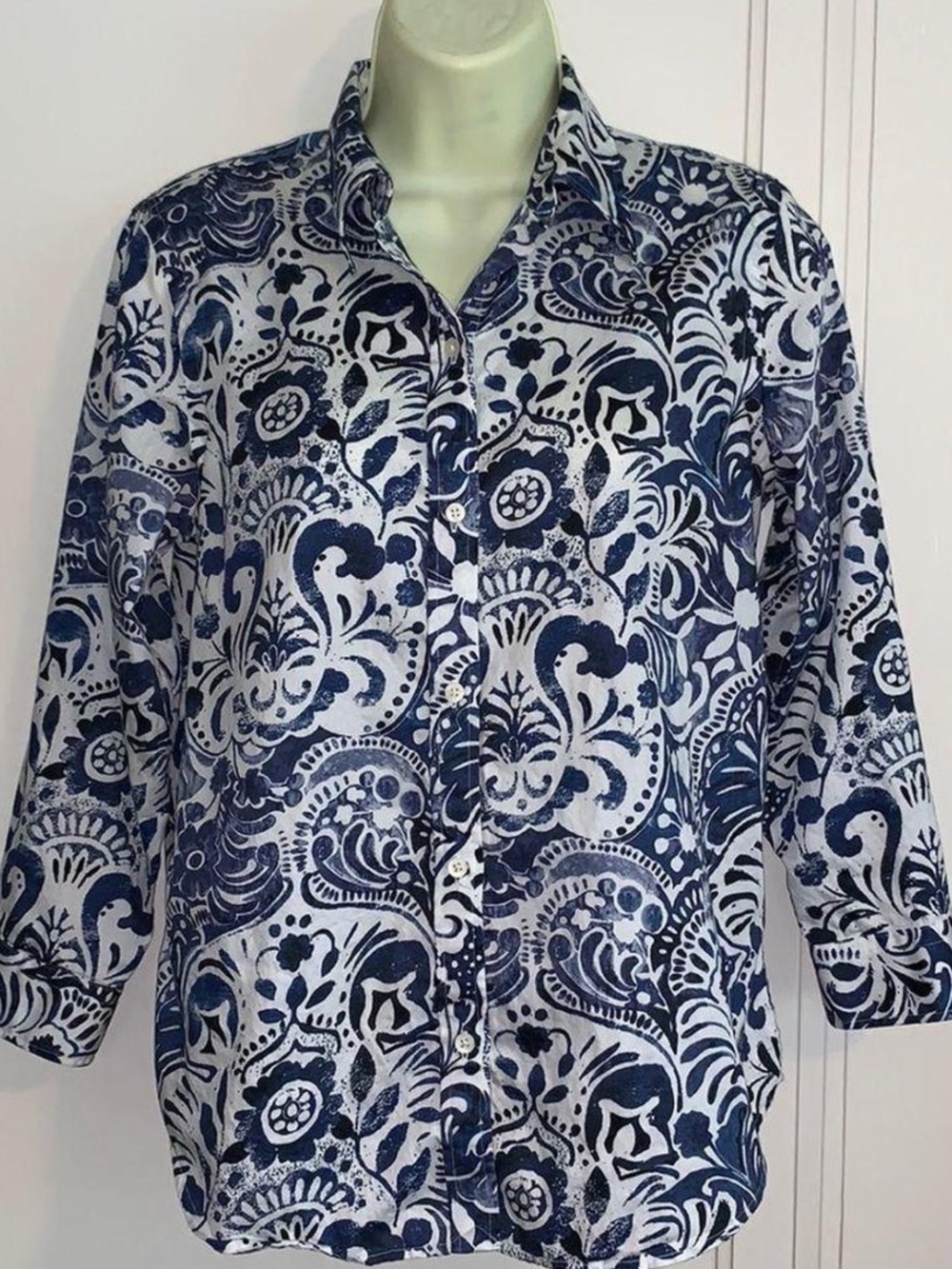 Ralph Lauren White Shirt with Navy Paisley Print
